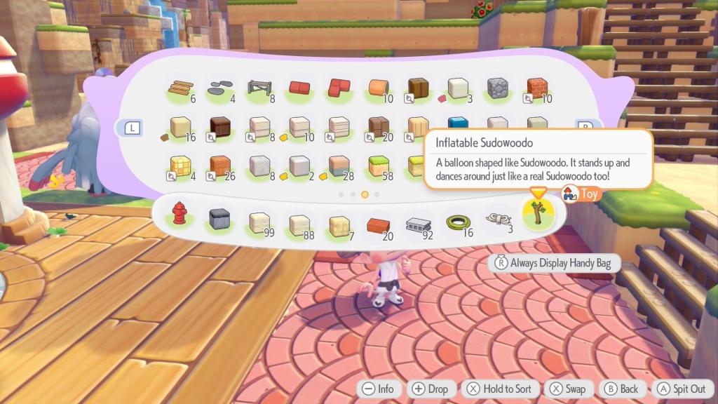 How to Get the April Fools’ Inflatable Sudowoodo in Pokopia 6 A player's inventory in Pokopia showing the Inflatable Sudowoodo toy