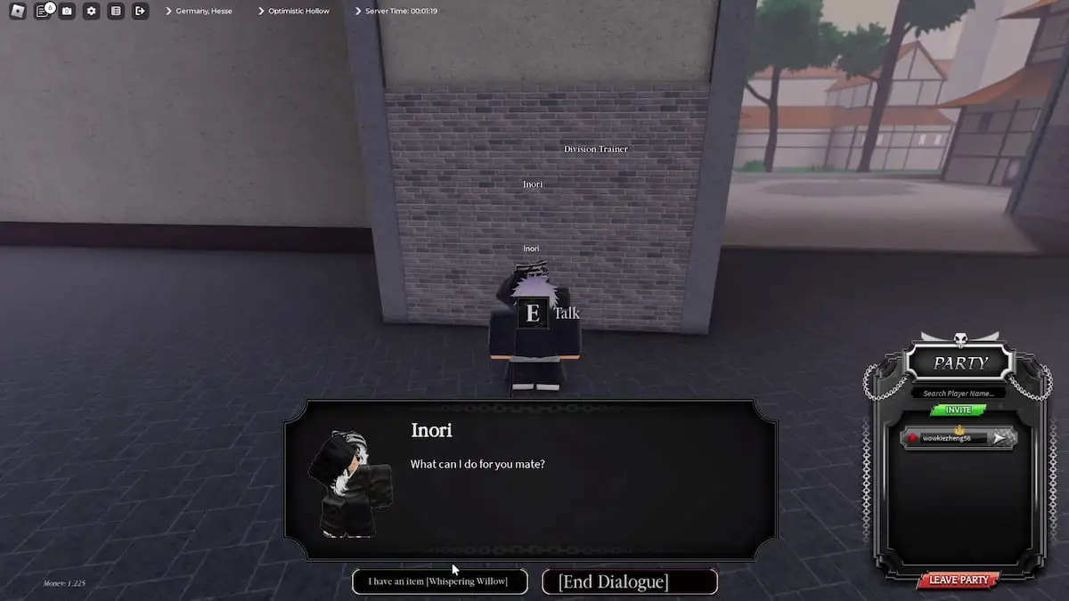 Whispering Willow Guide: How to Use It in Paradox Roblox 6 Player talking to Inori in Paradox Roblox experience