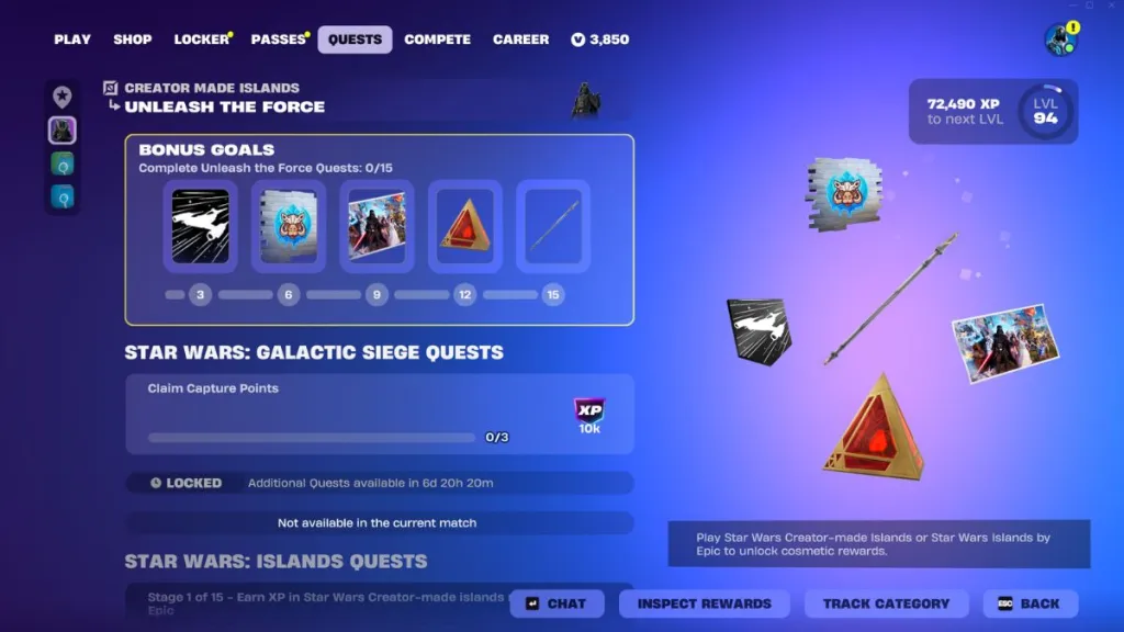Fortnite Star Wars: All Unleash the Force Quests & Rewards Guide 6 Fortnite Star Wars Unleash the Force Quests