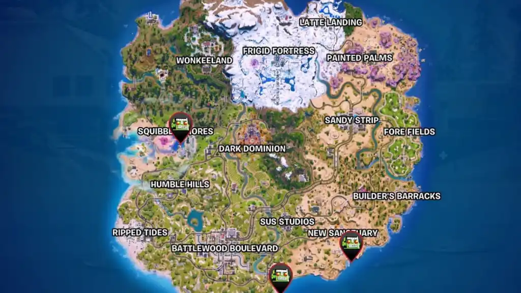 Golden Fishing Spots: Reduce Fishstick Supply – Fortnite C7 S2 6 golden fishing spots marked on map in fortnite