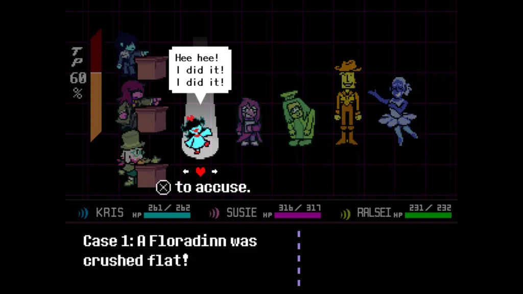 Deltarune Chapter 5: Yellow & Blue Boss Trial Answers 8 Aqua as the suspect