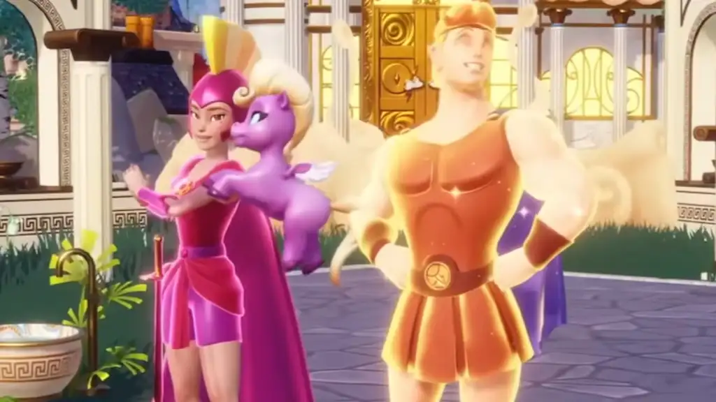 Godly Glamor Star Path Duties & Rewards – Disney Dreamlight Valley 6 Glowing golden Hercules outfit and pink god outfit for player in Disney Dreamlight Valley.