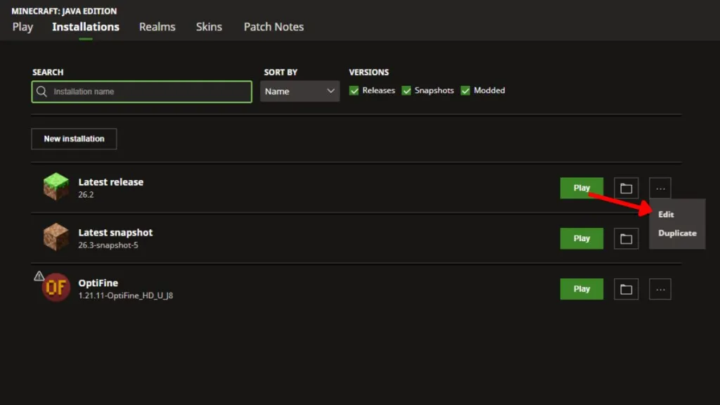 How to Allocate More RAM to Minecraft (Easy Guide) 7 Click on edit to change the allocated RAM settings