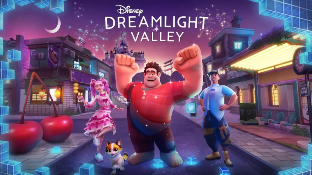 Disney Dreamlight Valley Pixel Perfect Update Patch Notes 6 Ralph standing with two players in a city street in disney dreamlight valley for the pixel perfect update